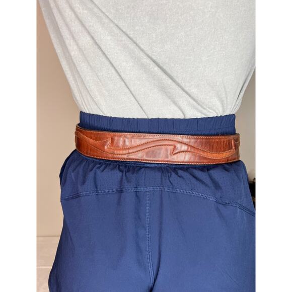 VTG 1993 Brighton Belt 49307 Brown Textured Leather Heavy Silver Buckle Sz M main image 5